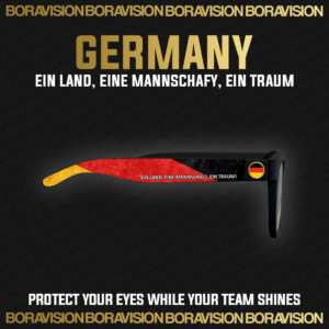 Germany national team inspired sunglasses by Boravision in black, red, and gold fan colors