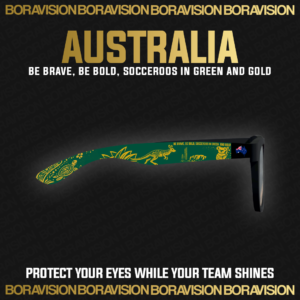 Australia national team inspired sunglasses by Boravision in green and gold fan colors