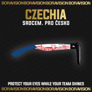 Czech National Team inspired sunglasses by Boravision in white, red, and blue fan colors