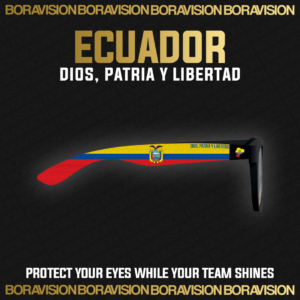 Ecuador national team inspired sunglasses by Boravision in yellow, blue, and red fan colors
