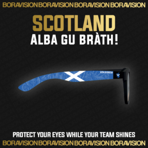 Scotland national team inspired sunglasses by Boravision in blue and white fan colors