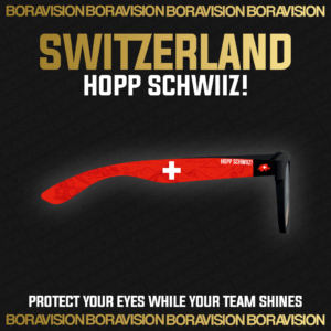Switzerland national team inspired sunglasses by Boravision in red and white fan colors