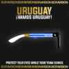 Uruguay national team inspired sunglasses by Boravision in sky blue, white, and gold fan colors