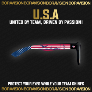 USA national team inspired sunglasses by Boravision in red, white, and blue fan colors